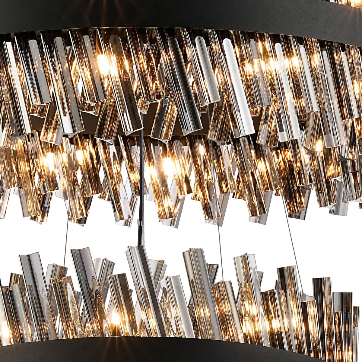 Kelly Three Tier Pendant 40cm, 60cm & 80cm Tiers in Satin Black & Smoke Glass