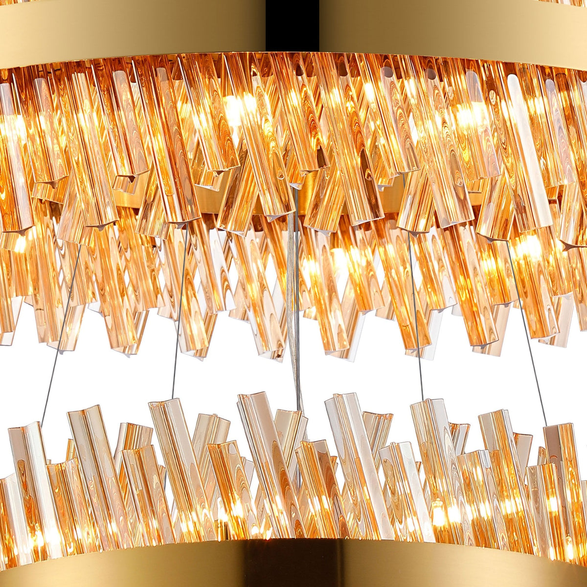 Kelly Three Tier Pendant 40cm, 60cm & 80cm Tiers in Brass & Amber Glass