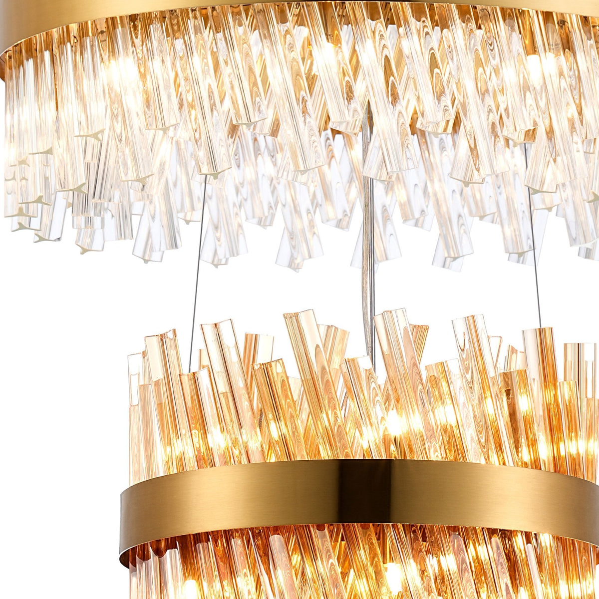 Kelly Three Tier Pendant 40cm, 60cm & 80cm Tiers in Brass with Amber & Clear Glass