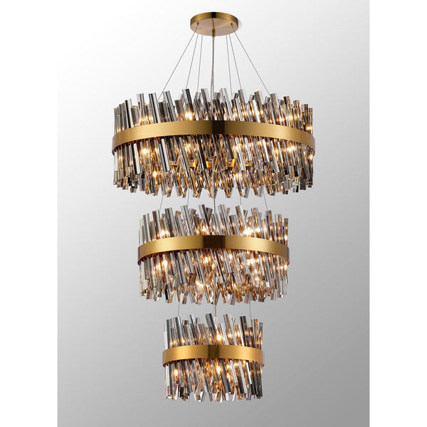 Kelly Three Tier Pendant 40cm, 60cm & 80cm Tiers in Brass & Smoke Glass
