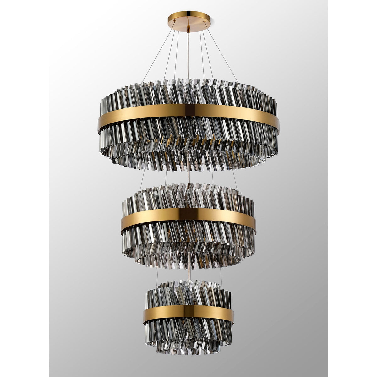 Kelly Three Tier Pendant 40cm, 60cm & 80cm Tiers in Brass & Smoke Glass
