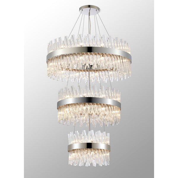 Kelly Three Tier Pendant 40cm, 60cm & 80cm Tiers in Polished Nickel & Clear Glass