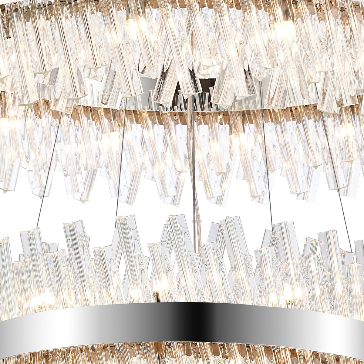 Kelly Three Tier Pendant 40cm, 60cm & 80cm Tiers in Polished Nickel & Clear Glass