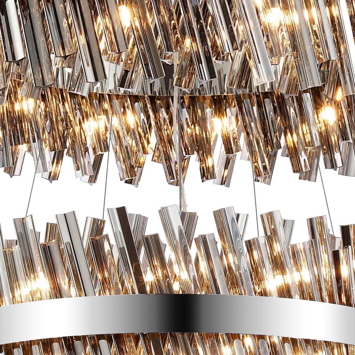 Kelly Three Tier Pendant 40cm, 60cm & 80cm Tiers in Polished Nickel & Smoke Glass