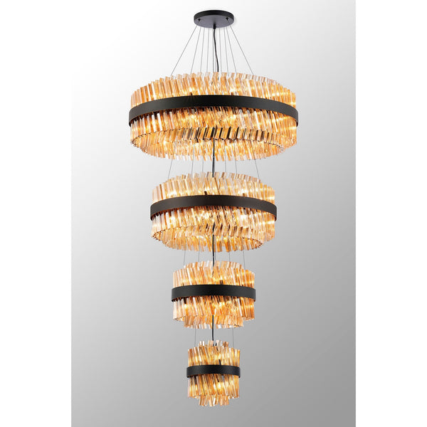 Kelly Four Tier Pendant 25cm, 40cm, 60cm & 80cm Tiers in Satin Black & Amber Glass