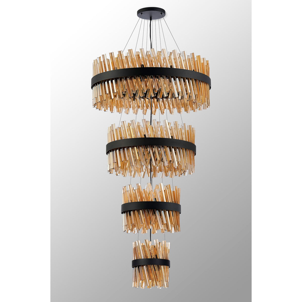 Kelly Four Tier Pendant 25cm, 40cm, 60cm & 80cm Tiers in Satin Black & Amber Glass