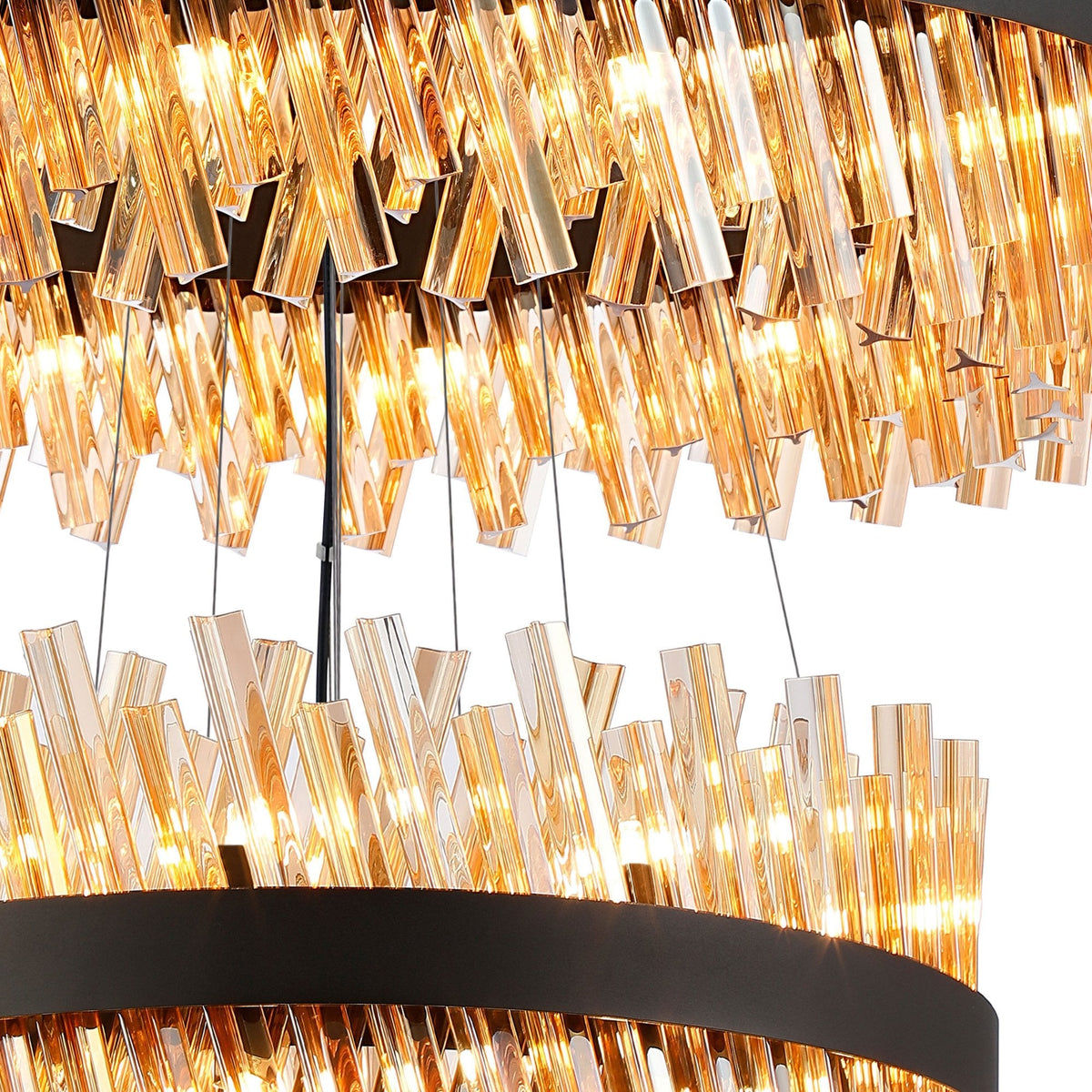 Kelly Four Tier Pendant 25cm, 40cm, 60cm & 80cm Tiers in Satin Black & Amber Glass