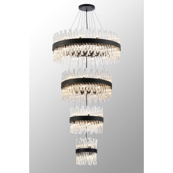 Kelly Four Tier Pendant 25cm, 40cm, 60cm & 80cm Tiers in Satin Black & Clear Glass