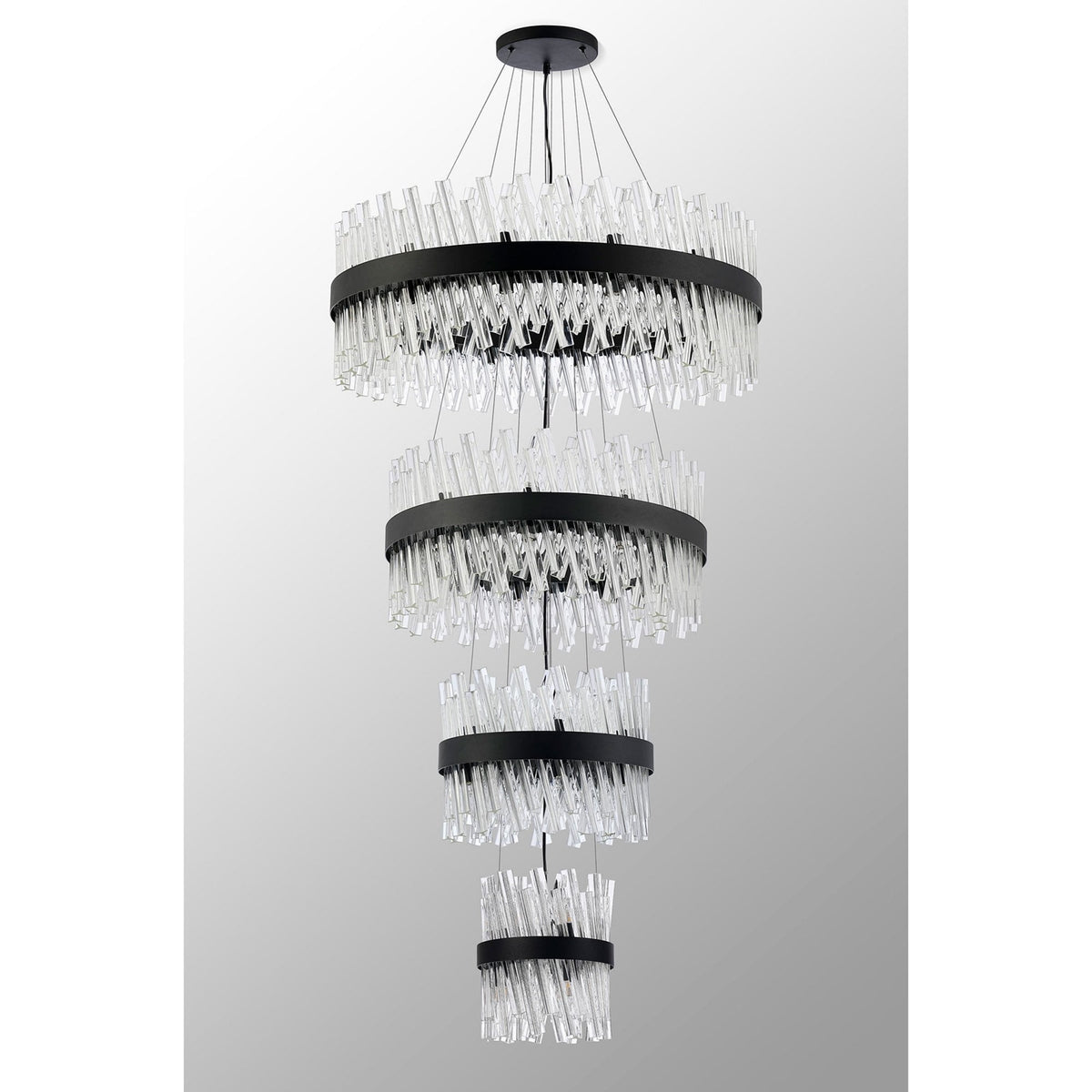 Kelly Four Tier Pendant 25cm, 40cm, 60cm & 80cm Tiers in Satin Black & Clear Glass