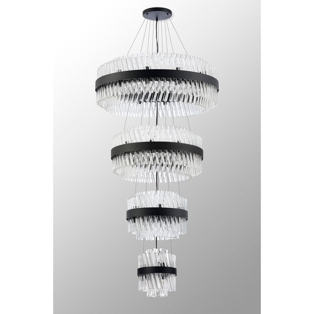 Kelly Four Tier Pendant 25cm, 40cm, 60cm & 80cm Tiers in Satin Black & Clear Glass