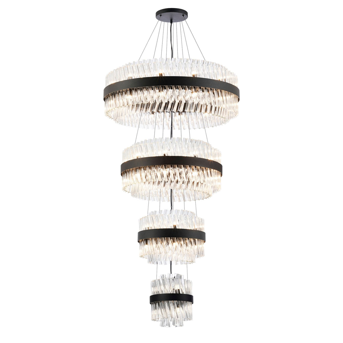 Kelly Four Tier Pendant 25cm, 40cm, 60cm & 80cm Tiers in Satin Black & Clear Glass