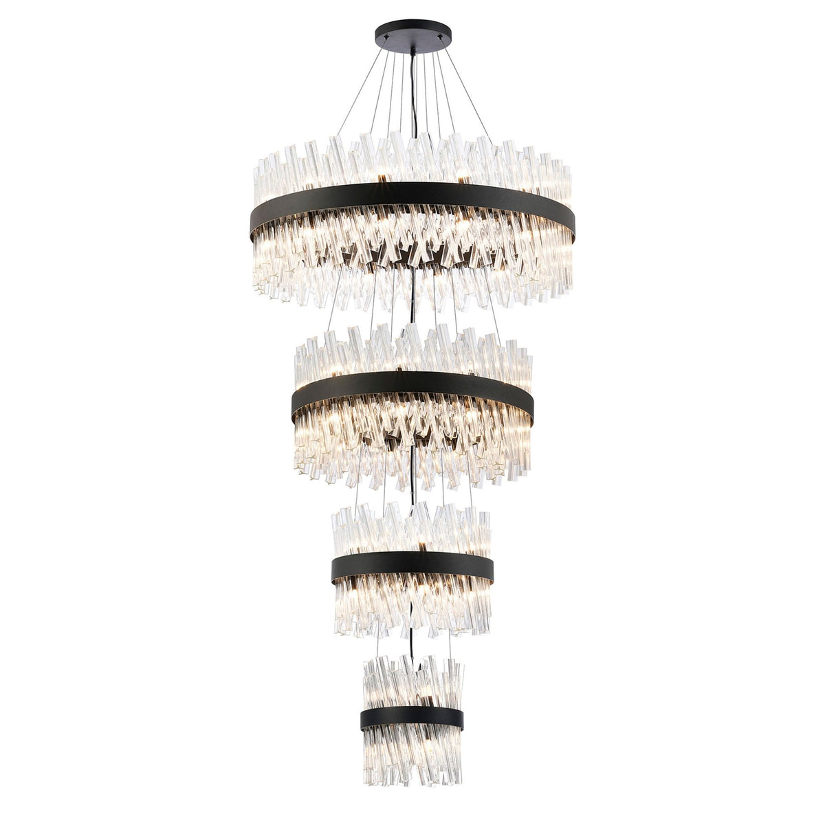 Kelly Four Tier Pendant 25cm, 40cm, 60cm & 80cm Tiers in Satin Black & Clear Glass