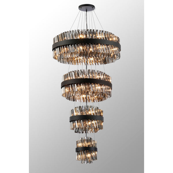 Kelly Four Tier Pendant 25cm, 40cm, 60cm & 80cm Tiers in Satin Black & Smoke Glass