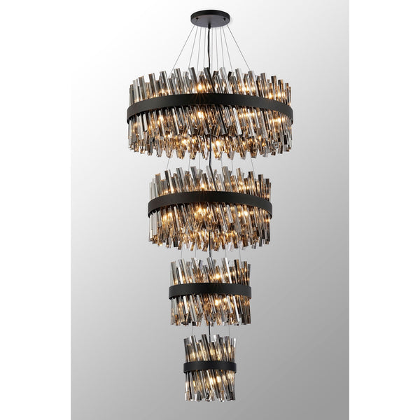 Kelly Four Tier Pendant 25cm, 40cm, 60cm & 80cm Tiers in Satin Black & Smoke Glass