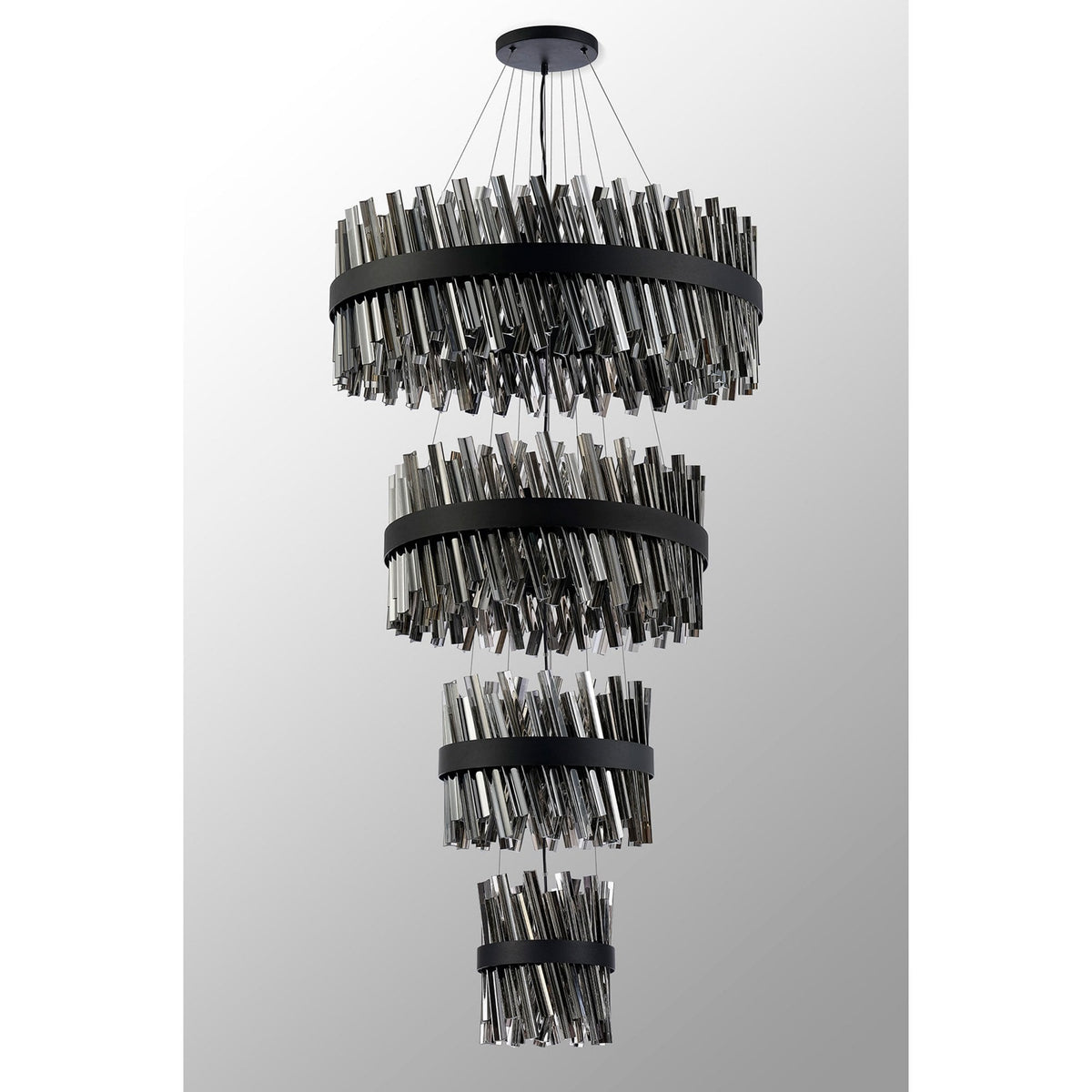 Kelly Four Tier Pendant 25cm, 40cm, 60cm & 80cm Tiers in Satin Black & Smoke Glass