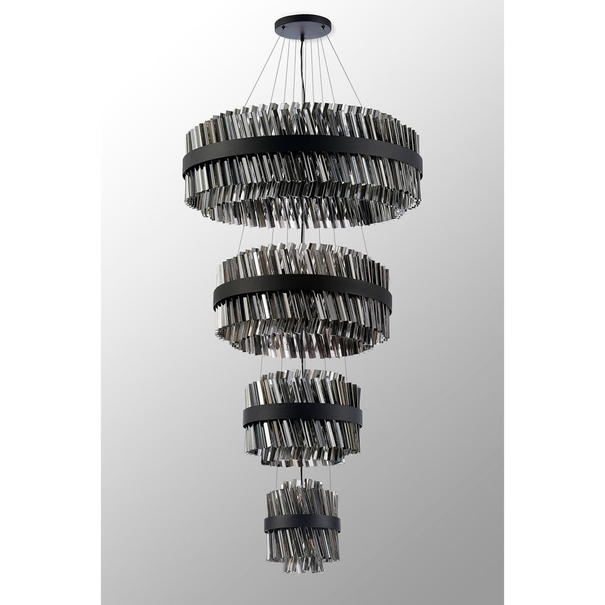 Kelly Four Tier Pendant 25cm, 40cm, 60cm & 80cm Tiers in Satin Black & Smoke Glass