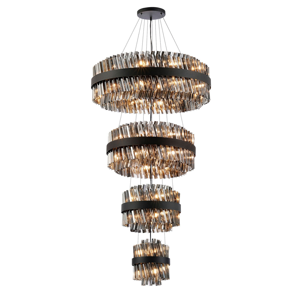 Kelly Four Tier Pendant 25cm, 40cm, 60cm & 80cm Tiers in Satin Black & Smoke Glass