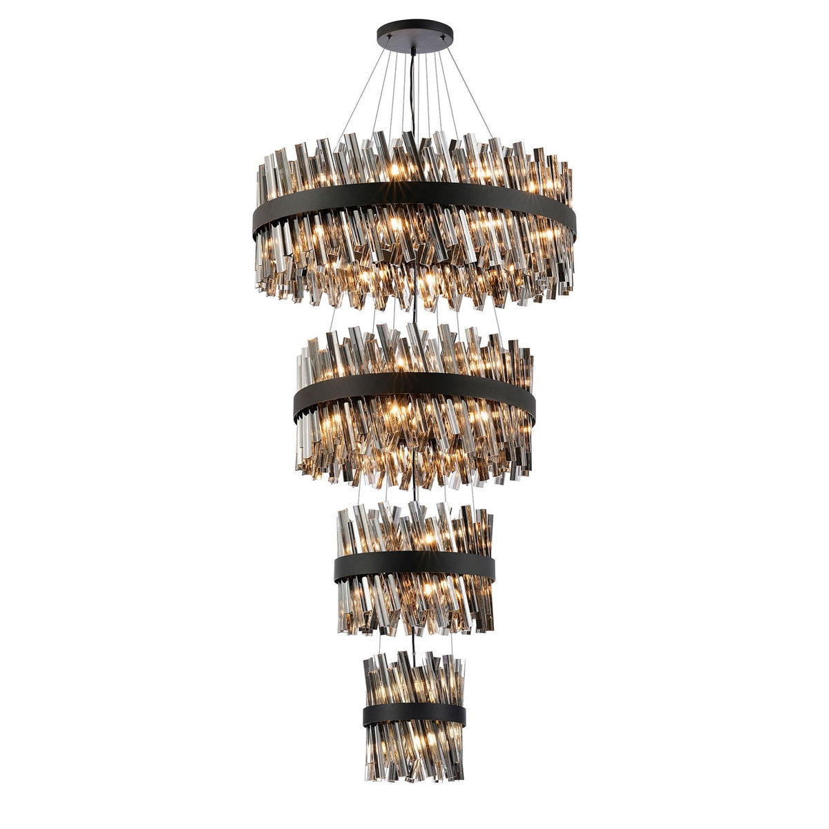 Kelly Four Tier Pendant 25cm, 40cm, 60cm & 80cm Tiers in Satin Black & Smoke Glass