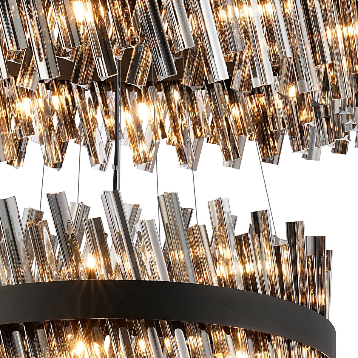 Kelly Four Tier Pendant 25cm, 40cm, 60cm & 80cm Tiers in Satin Black & Smoke Glass