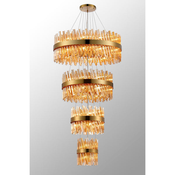 Kelly Four Tier Pendant 25cm, 40cm, 60cm & 80cm Tiers in Brass & Amber Glass
