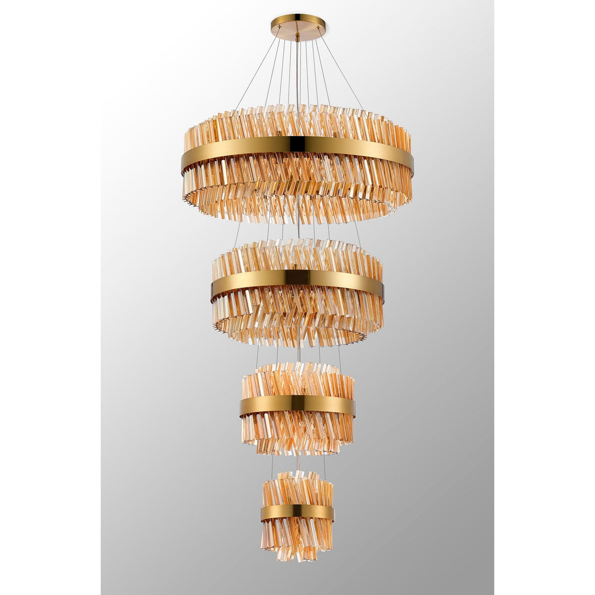 Kelly Four Tier Pendant 25cm, 40cm, 60cm & 80cm Tiers in Brass & Amber Glass