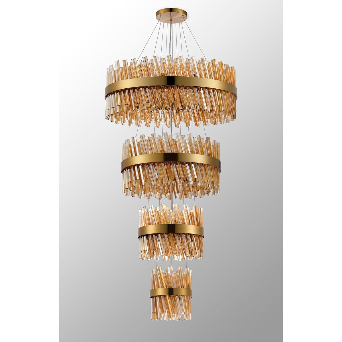 Kelly Four Tier Pendant 25cm, 40cm, 60cm & 80cm Tiers in Brass & Amber Glass
