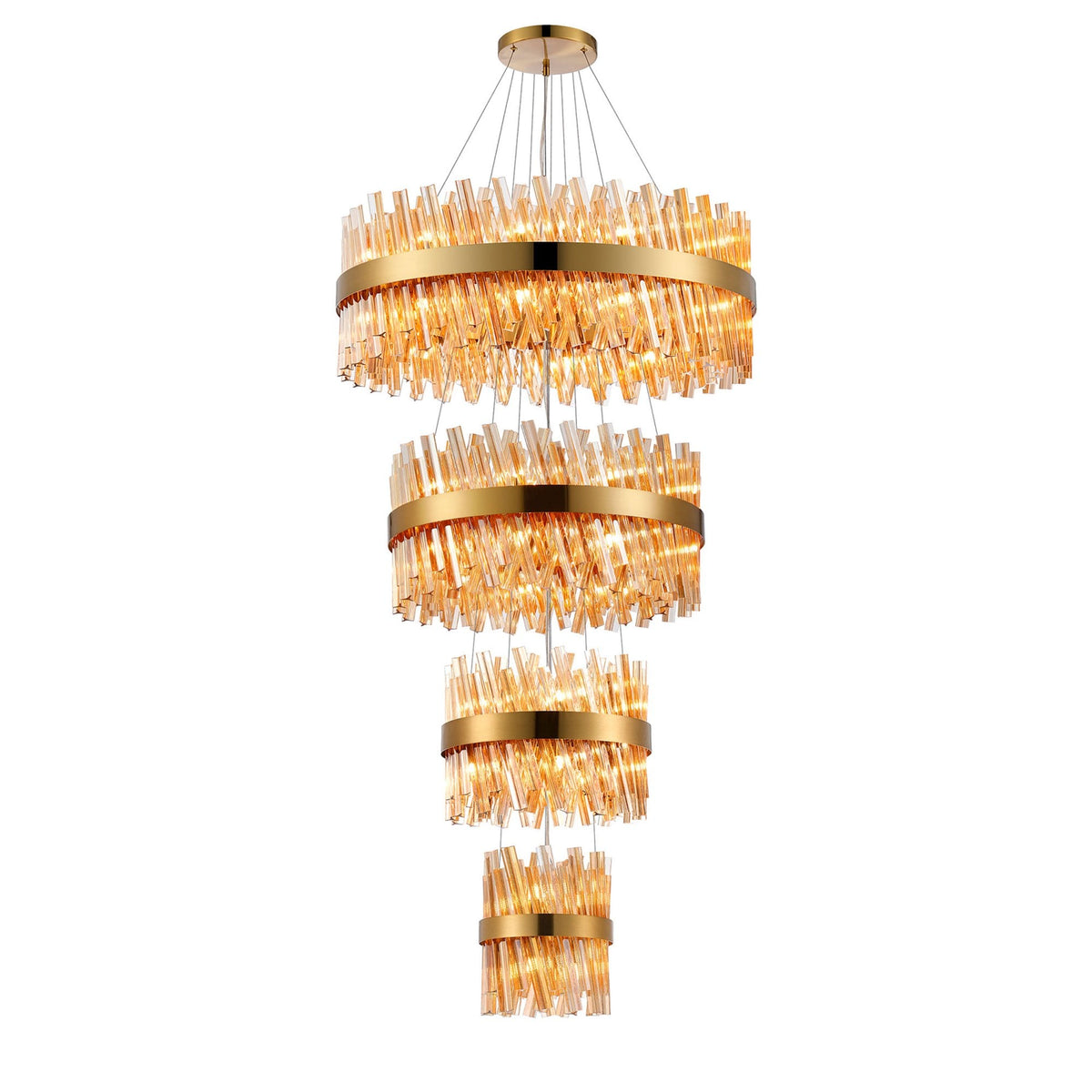Kelly Four Tier Pendant 25cm, 40cm, 60cm & 80cm Tiers in Brass & Amber Glass
