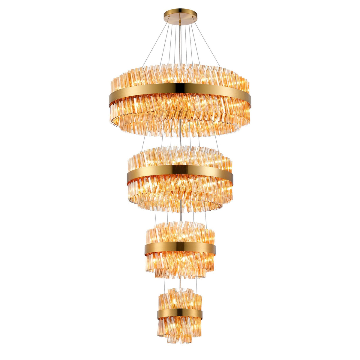 Kelly Four Tier Pendant 25cm, 40cm, 60cm & 80cm Tiers in Brass & Amber Glass