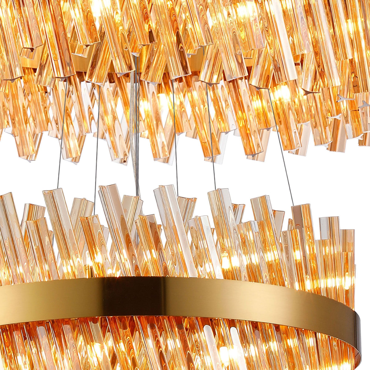 Kelly Four Tier Pendant 25cm, 40cm, 60cm & 80cm Tiers in Brass & Amber Glass