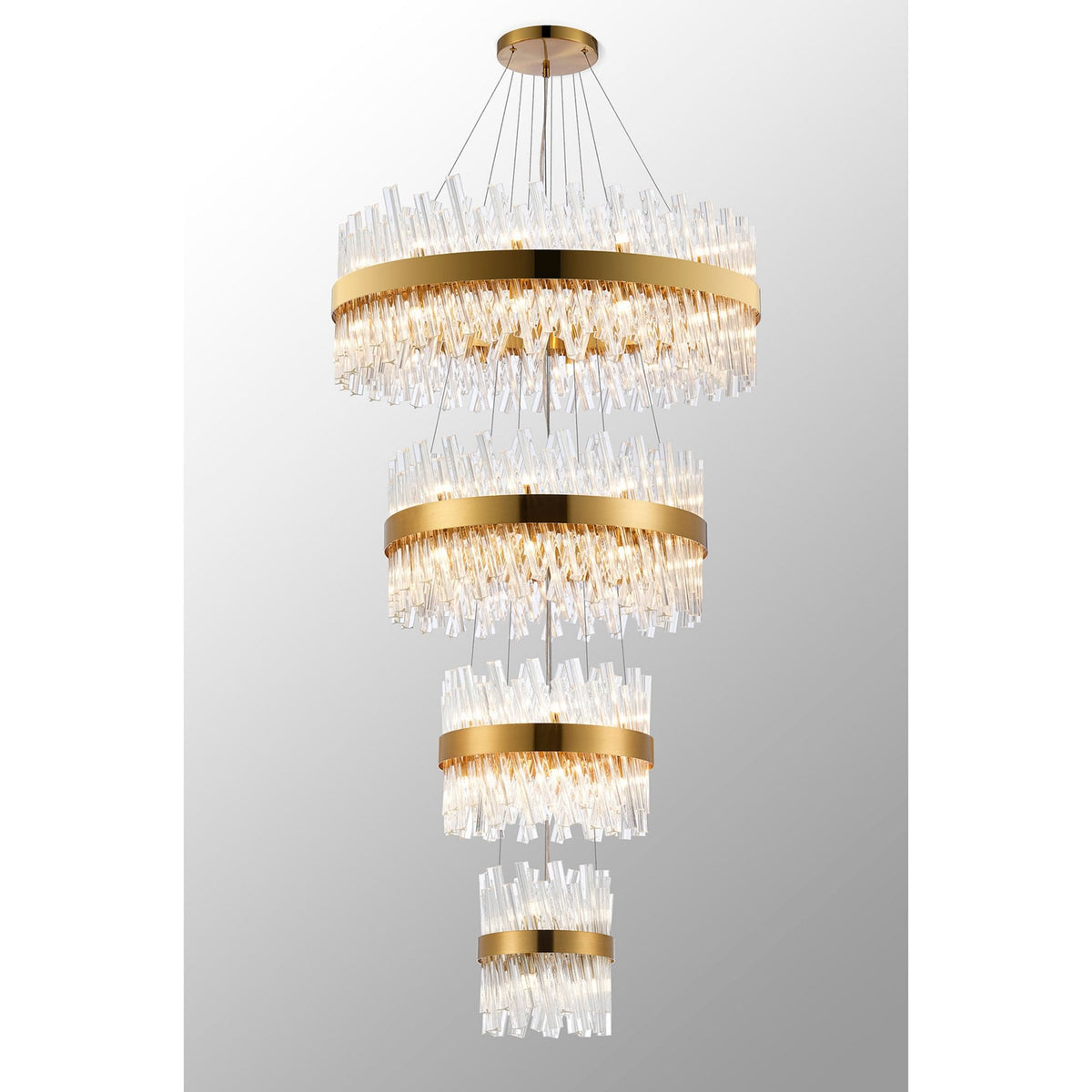Kelly Four Tier Pendant 25cm, 40cm, 60cm & 80cm Tiers in Brass & Clear Glass