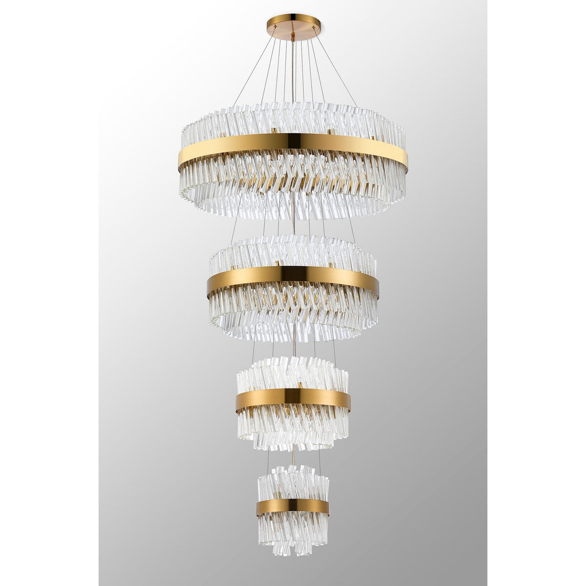 Kelly Four Tier Pendant 25cm, 40cm, 60cm & 80cm Tiers in Brass & Clear Glass