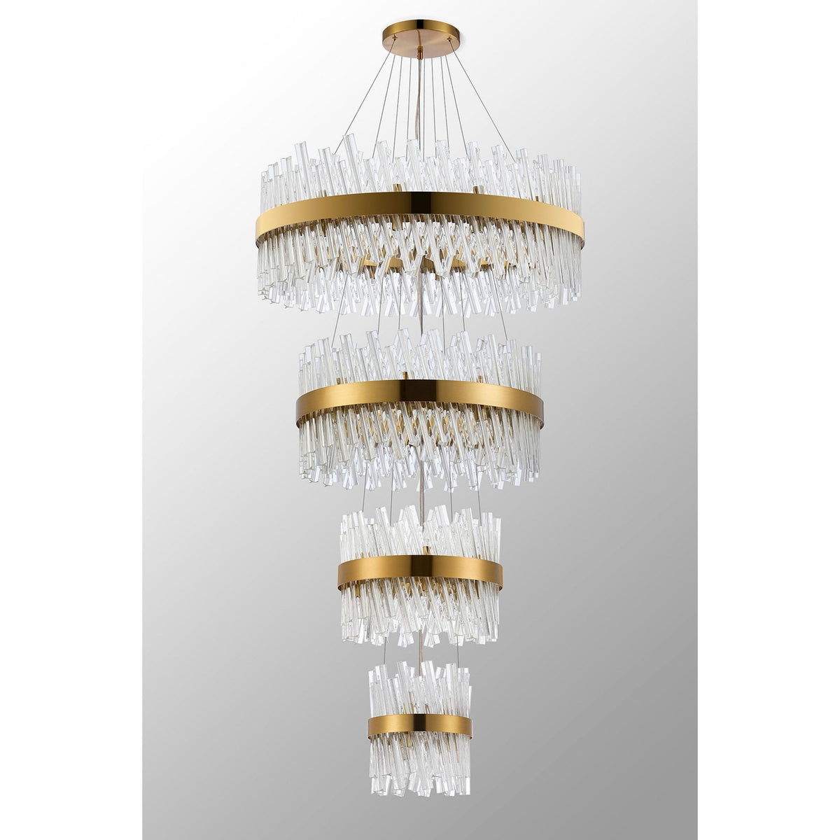 Kelly Four Tier Pendant 25cm, 40cm, 60cm & 80cm Tiers in Brass & Clear Glass