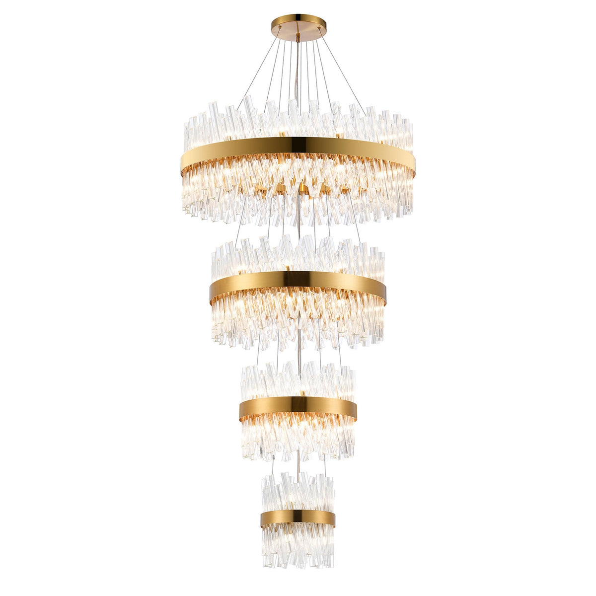 Kelly Four Tier Pendant 25cm, 40cm, 60cm & 80cm Tiers in Brass & Clear Glass