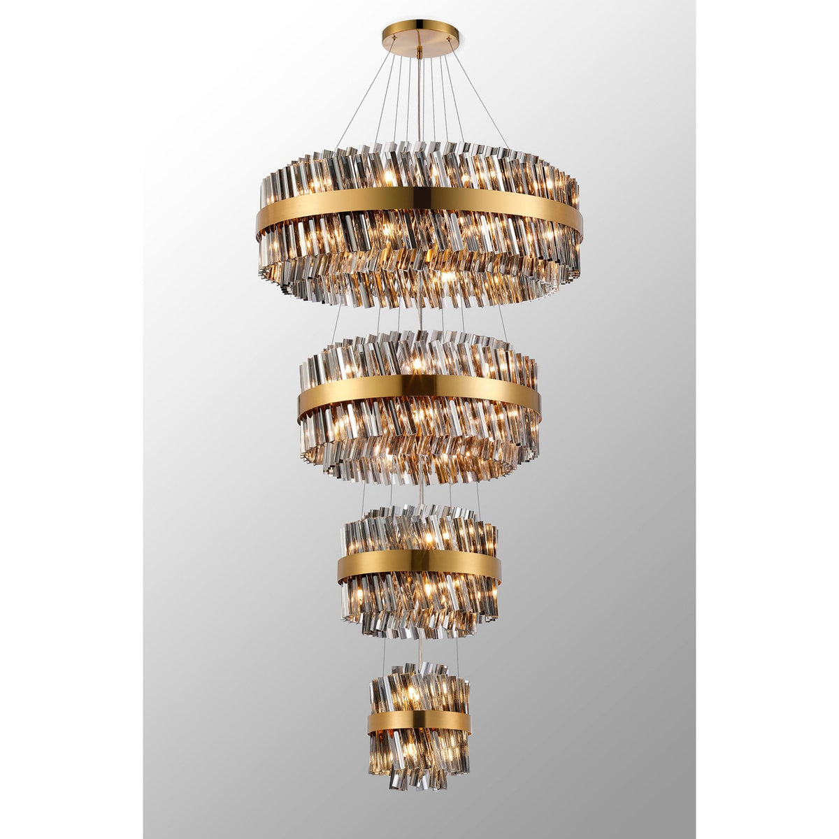 Kelly Four Tier Pendant 25cm, 40cm, 60cm & 80cm Tiers in Brass & Smoke Glass