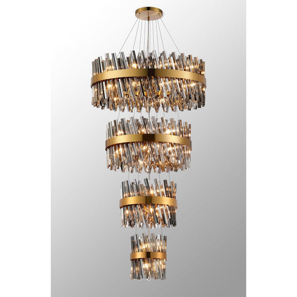 Kelly Four Tier Pendant 25cm, 40cm, 60cm & 80cm Tiers in Brass & Smoke Glass