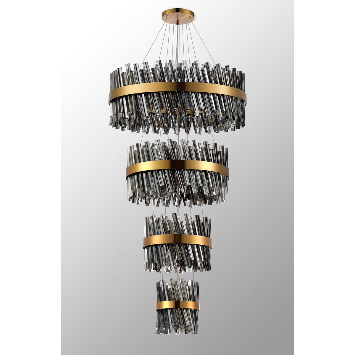 Kelly Four Tier Pendant 25cm, 40cm, 60cm & 80cm Tiers in Brass & Smoke Glass