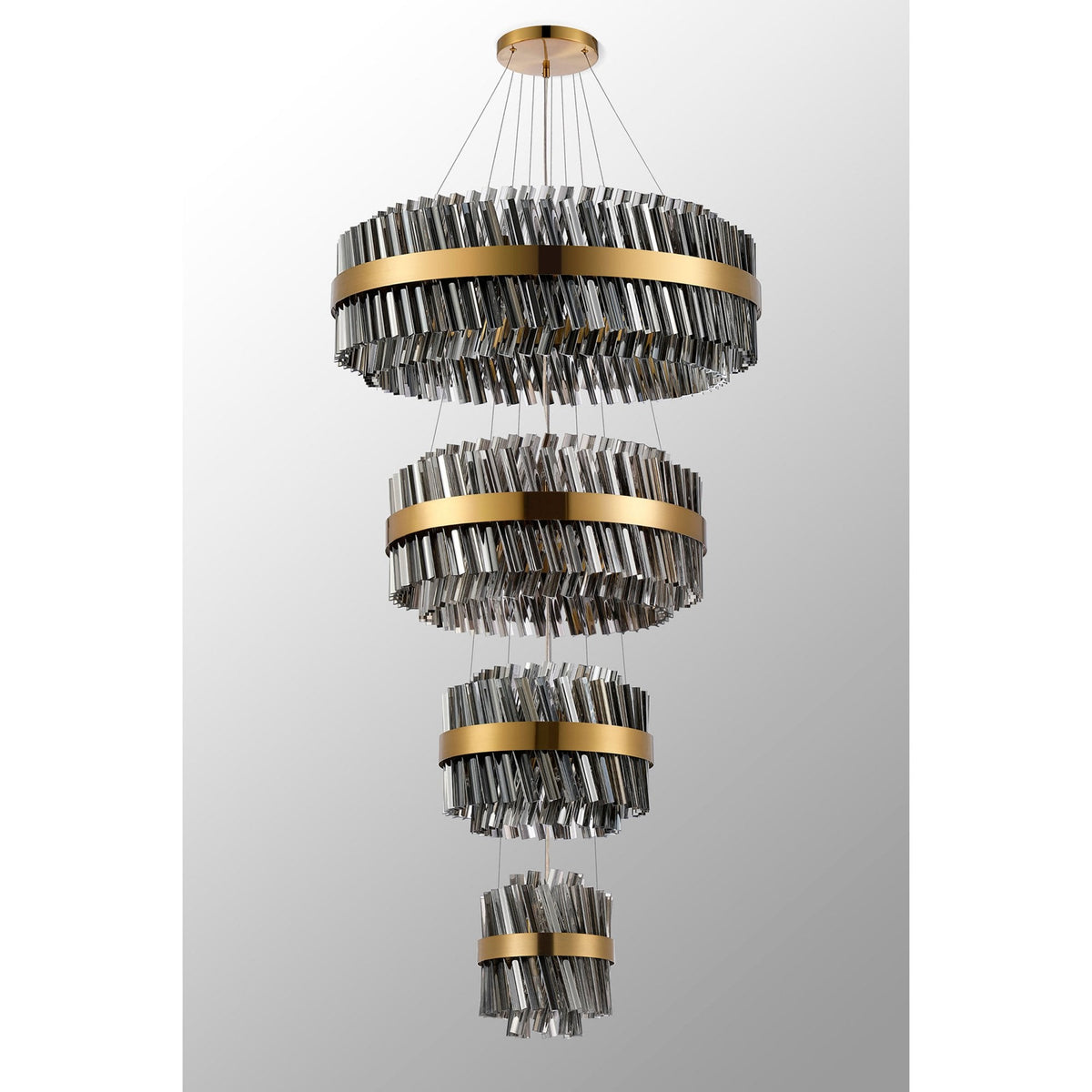 Kelly Four Tier Pendant 25cm, 40cm, 60cm & 80cm Tiers in Brass & Smoke Glass