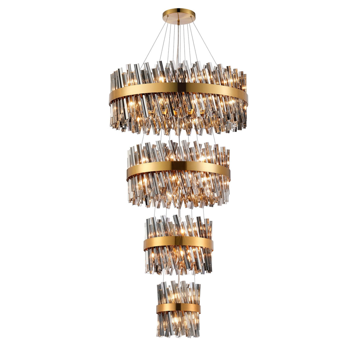 Kelly Four Tier Pendant 25cm, 40cm, 60cm & 80cm Tiers in Brass & Smoke Glass