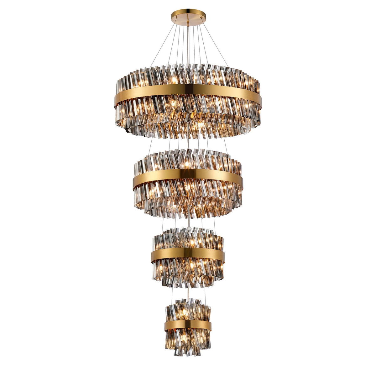 Kelly Four Tier Pendant 25cm, 40cm, 60cm & 80cm Tiers in Brass & Smoke Glass