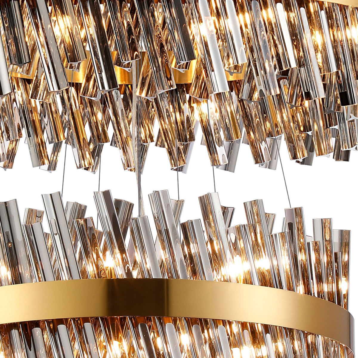 Kelly Four Tier Pendant 25cm, 40cm, 60cm & 80cm Tiers in Brass & Smoke Glass