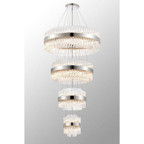 Kelly Four Tier Pendant 25cm, 40cm, 60cm & 80cm Tiers in Polished Nickel & Clear Glass