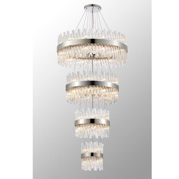 Kelly Four Tier Pendant 25cm, 40cm, 60cm & 80cm Tiers in Polished Nickel & Clear Glass