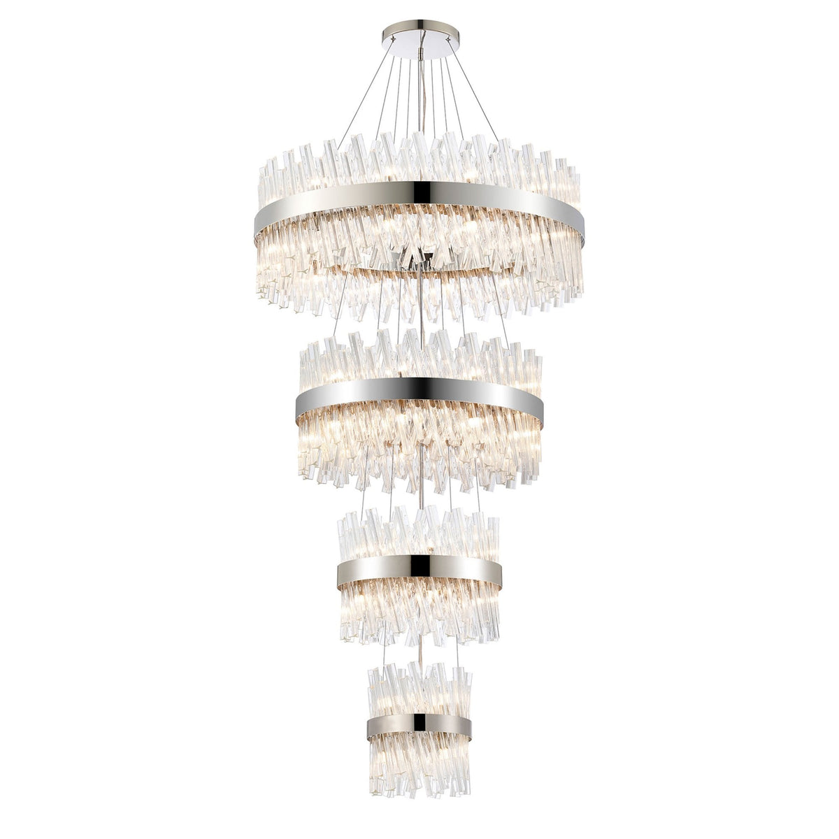 Kelly Four Tier Pendant 25cm, 40cm, 60cm & 80cm Tiers in Polished Nickel & Clear Glass