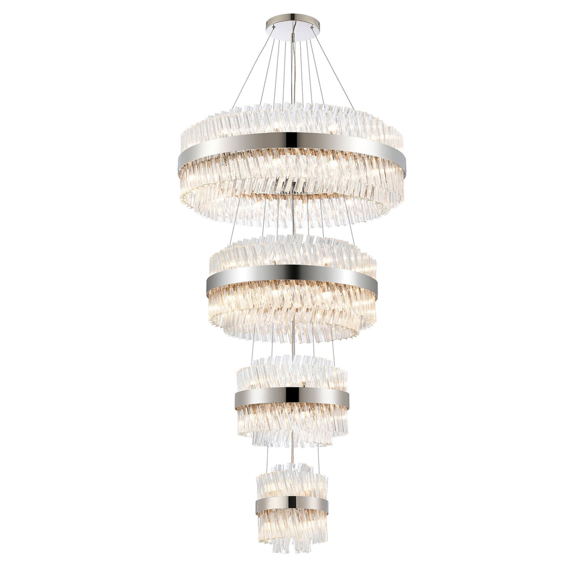 Kelly Four Tier Pendant 25cm, 40cm, 60cm & 80cm Tiers in Polished Nickel & Clear Glass