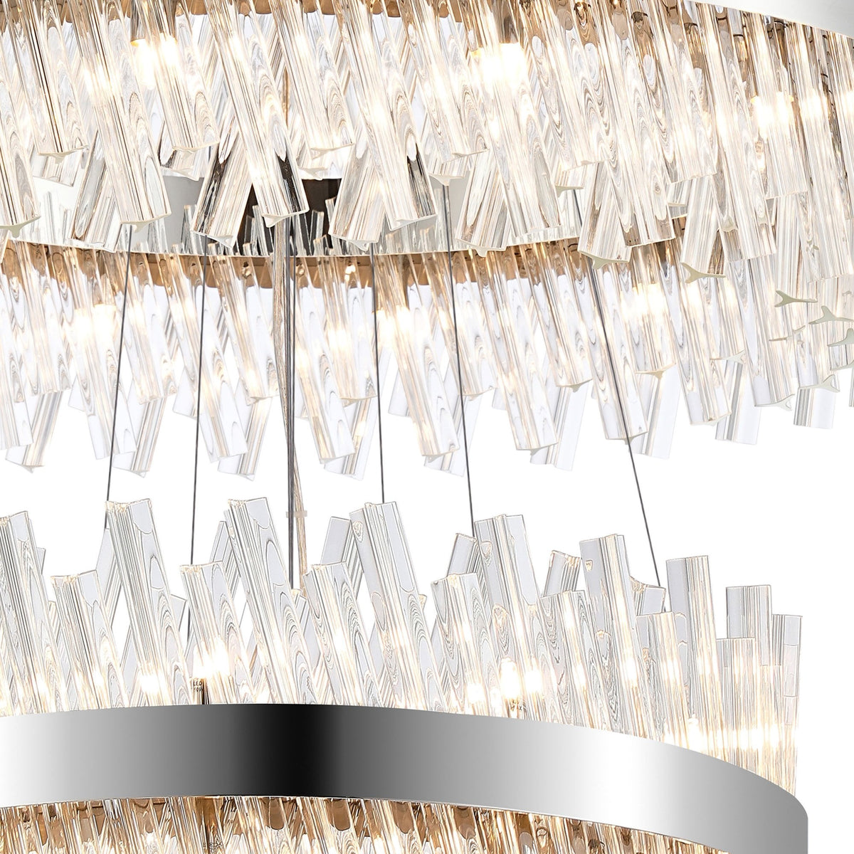 Kelly Four Tier Pendant 25cm, 40cm, 60cm & 80cm Tiers in Polished Nickel & Clear Glass