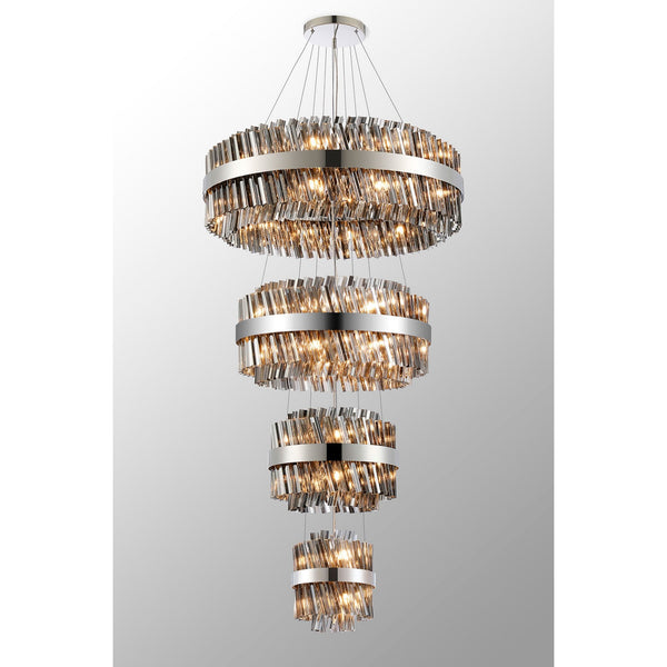 Kelly Four Tier Pendant 25cm, 40cm, 60cm & 80cm Tiers in Polished Nickel & Smoke Glass