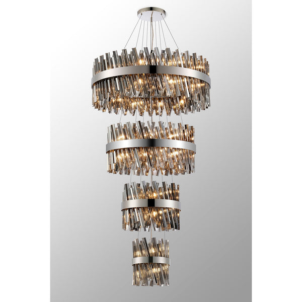 Kelly Four Tier Pendant 25cm, 40cm, 60cm & 80cm Tiers in Polished Nickel & Smoke Glass