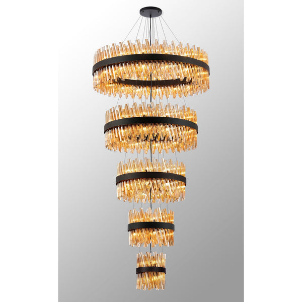 Kelly Five Tier Pendant 25cm, 40cm, 60cm, 80cm & 1m Tiers in Satin Black & Amber Glass