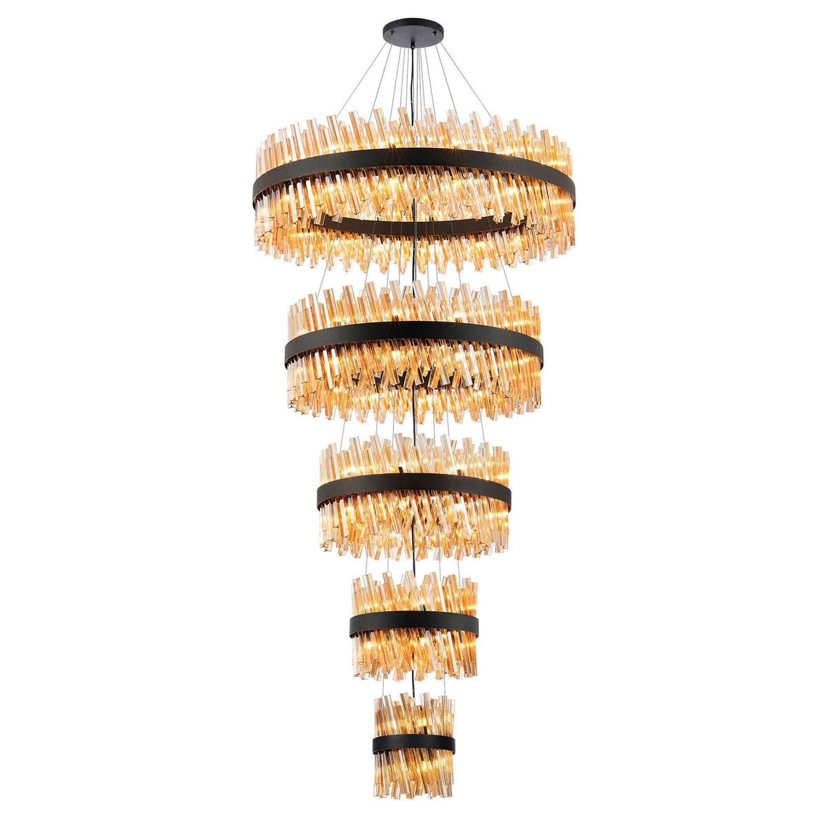 Kelly Five Tier Pendant 25cm, 40cm, 60cm, 80cm & 1m Tiers in Satin Black & Amber Glass