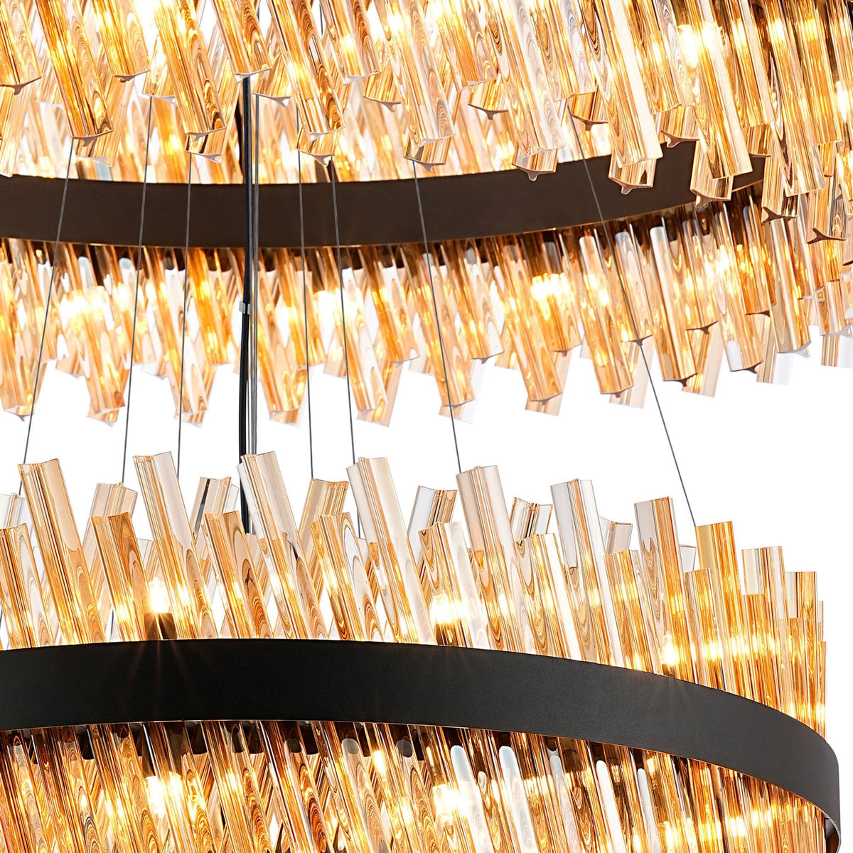 Kelly Five Tier Pendant 25cm, 40cm, 60cm, 80cm & 1m Tiers in Satin Black & Amber Glass